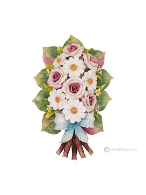 ROSEN UND GÄNSEBLÜMCHEN - Wandblumenzweig, Capodimonte-Keramik, hohe Qualität