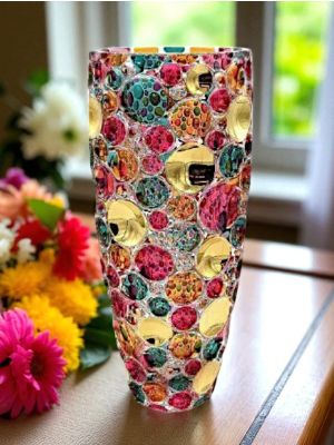 LISBOA Handbemalte Kristallvase, raffinierte 24-Karat-Golddetails