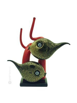 FISCHE mundgeblasenes Muranoglas Blattgold 24K authentisches Made in Italy