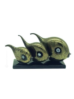 FISCHE mundgeblasenes Muranoglas Blattgold 24K authentisches Made in Italy