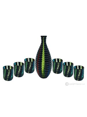 LIKÖRGLÄSER MURRINE Set 6 Shot Gläser mit Flasche aus Muranoglas Made in Italy
