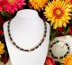 LOVE - Halskette und Armband, schwarzer Onyx, Hämatit-Herzen in Goldstahl, handgefertigt.
