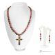 DALILA – Halsketten-Set mit Kreuz und Ohrringen aus Rhodonit, Rhodochrosit und Hämatit, handgefertigt.