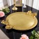 VASSOIO FIOCCO TONDO ORO Holztablett Griffe Schleifen Tablett Blattgold Holz Handarbeit Made in Italy