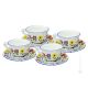 UCCELLINI CUPS - 4er Set Cappuccino-Teetassen mit Untertasse - handgefertigte Castelli-Keramik - authentische Abruzzen - Made in Italy