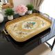 VASSOIO GALLERIA Holztablett Metallkante Holzboden Tablett Gold Blumen Dekor Handarbeit Made in Italy