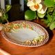 Ovaler Korb aus künstlerischer Keramik, verziert mit Orchideen und goldenen Details, handgefertigt