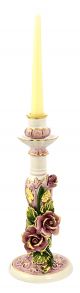 PORTACANDELE ROSE Kerzenhalter Keramik Kreationen Barock Stil 24k Gold Deko Made Italy